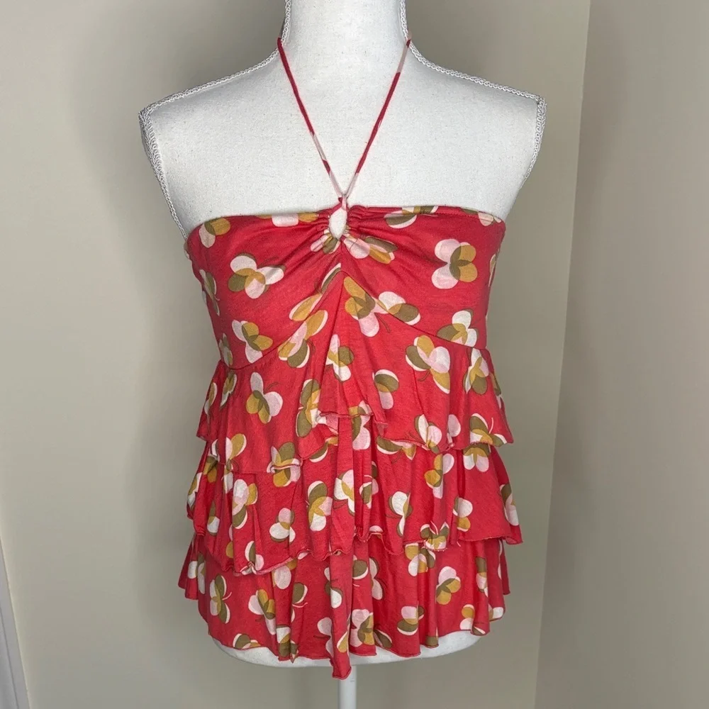 Old Navy Perfect Fit Red Floral Tiered Halter Top. Child’s Large
